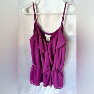 MM Couture Fuchsia Sleeveless Ruffled Blouse - Size Medium